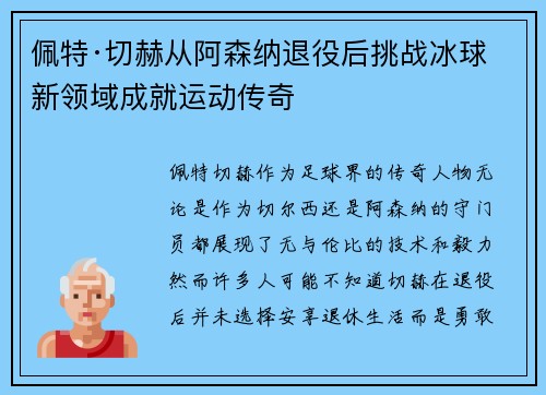 佩特·切赫从阿森纳退役后挑战冰球新领域成就运动传奇